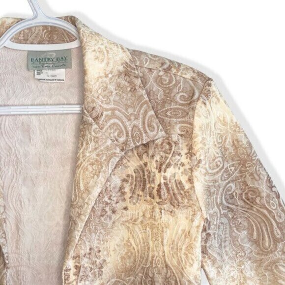 Vintage 90s Baroque Paisley Blazer – Gold Beige Open Front Jacket, Elegant Retro - Picture 2 of 5